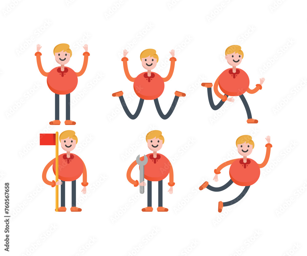 boy character icons in various poses vector illustration