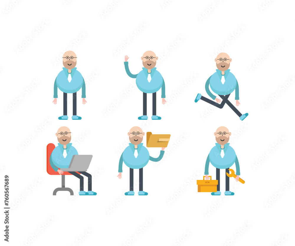 bald businessman character in various poses bald businessman character in various poses