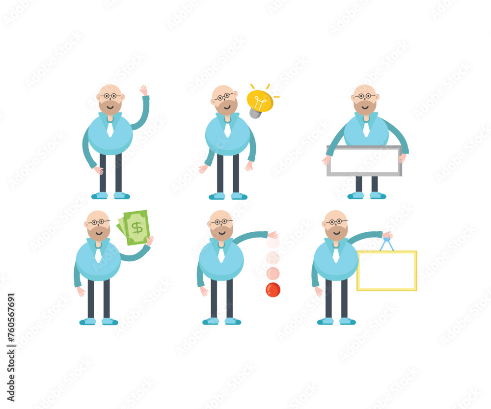 bald businessman characters set vector illustration bald businessman characters set vector illustration