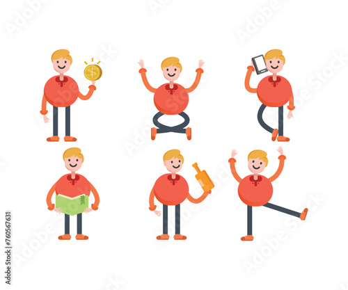 boy character icons in various poses vector illustration