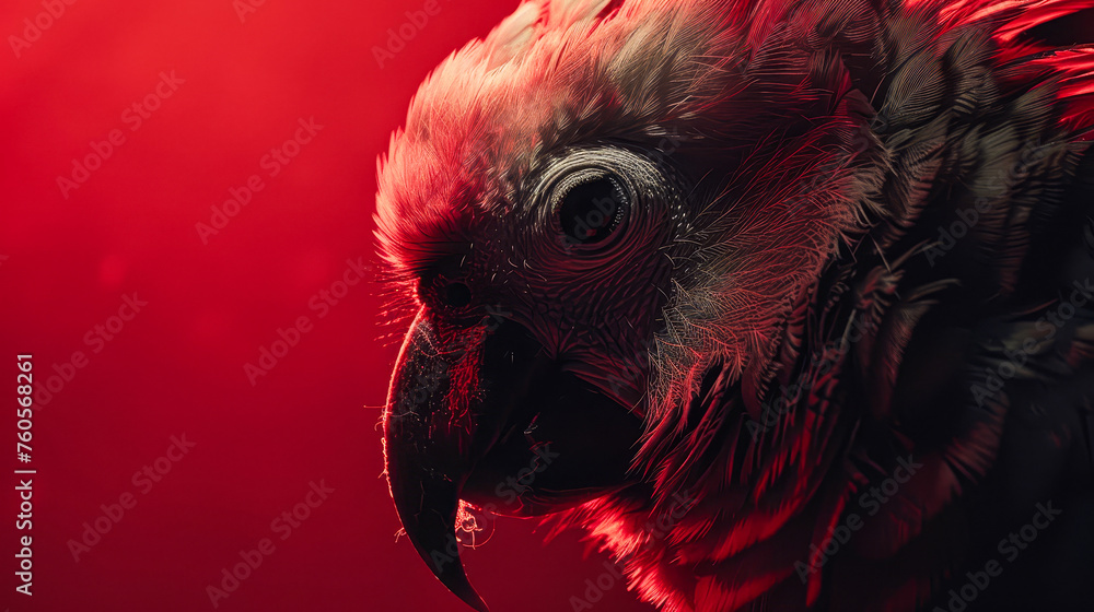 Fototapeta premium A bird with a red background. The bird is black and white
