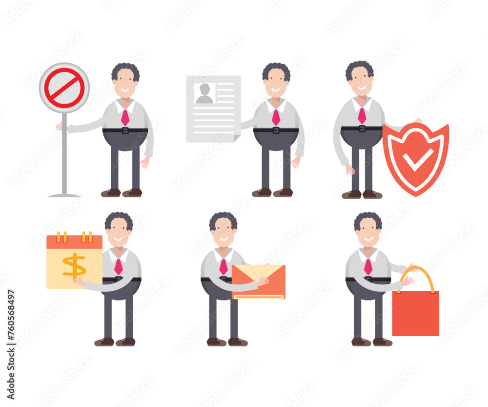 businessman character in various poses vector illustration