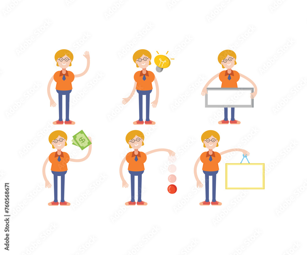 geek woman characters in various poses set vector illustration geek woman characters in various poses set vector illustration