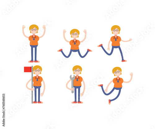 geek woman characters in various poses set vector illustration © bigpa