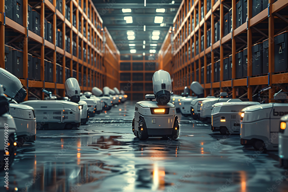Fototapeta premium Automated robotic systems in a modern warehouse facility