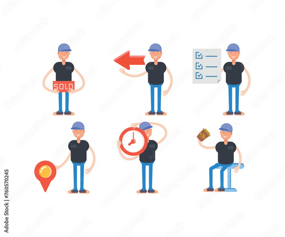boy with cap characters in various poses set vector illustration boy with cap characters in various poses set vector illustration