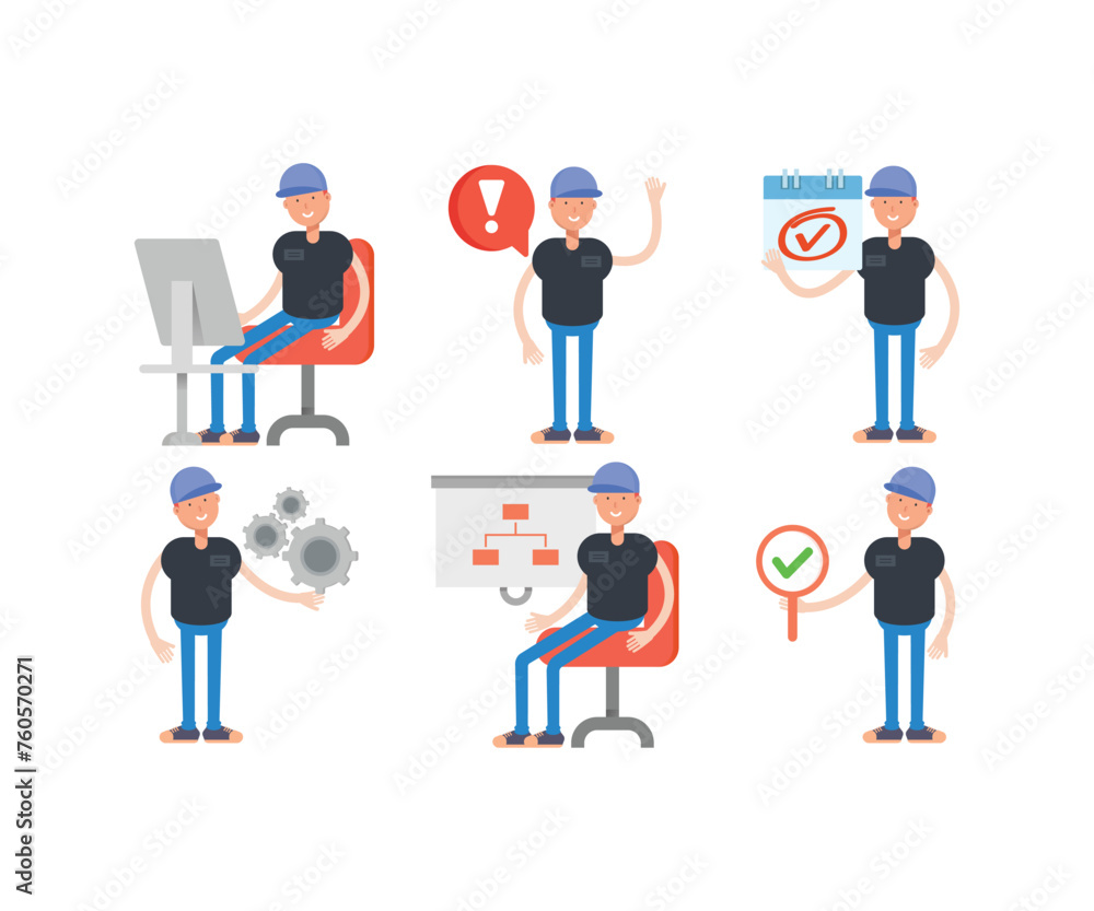 boy with cap characters in various poses set vector illustration