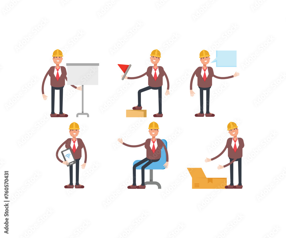 engineer characters in various poses icons set vector illustration engineer characters in various poses icons set vector illustration