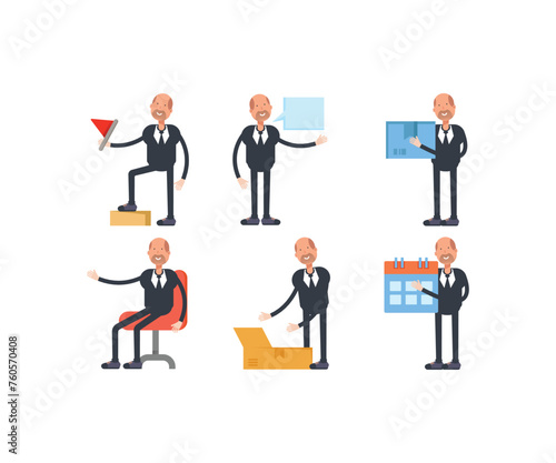 old businessman characters in various poses set vector illustration