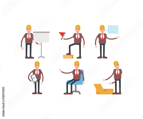 engineer characters in various poses icons set vector illustration