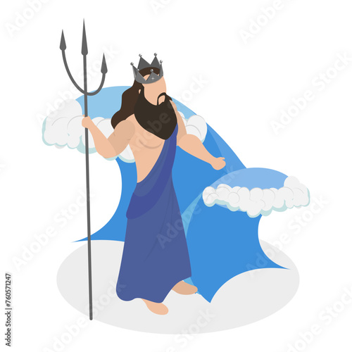 3D Isometric Flat Vector Illustration of Ancient Mythology Heroes, Zeus, Poseidon and Hades. Item 1