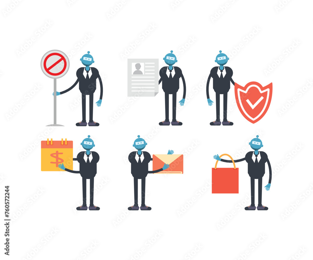 robot worker characters in various poses set vector illustration robot worker characters in various poses set vector illustration