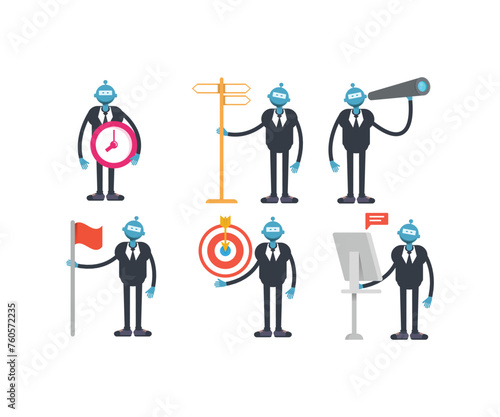 robot worker characters in various poses set vector illustration