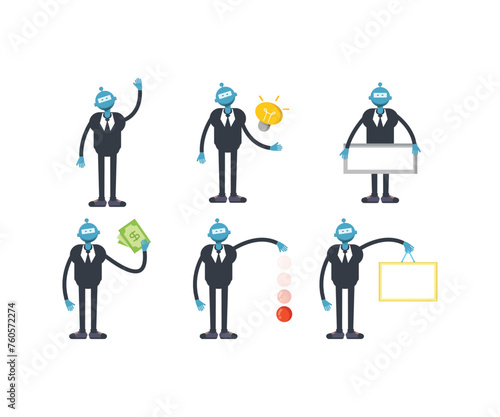 robot worker characters in various poses set vector illustration