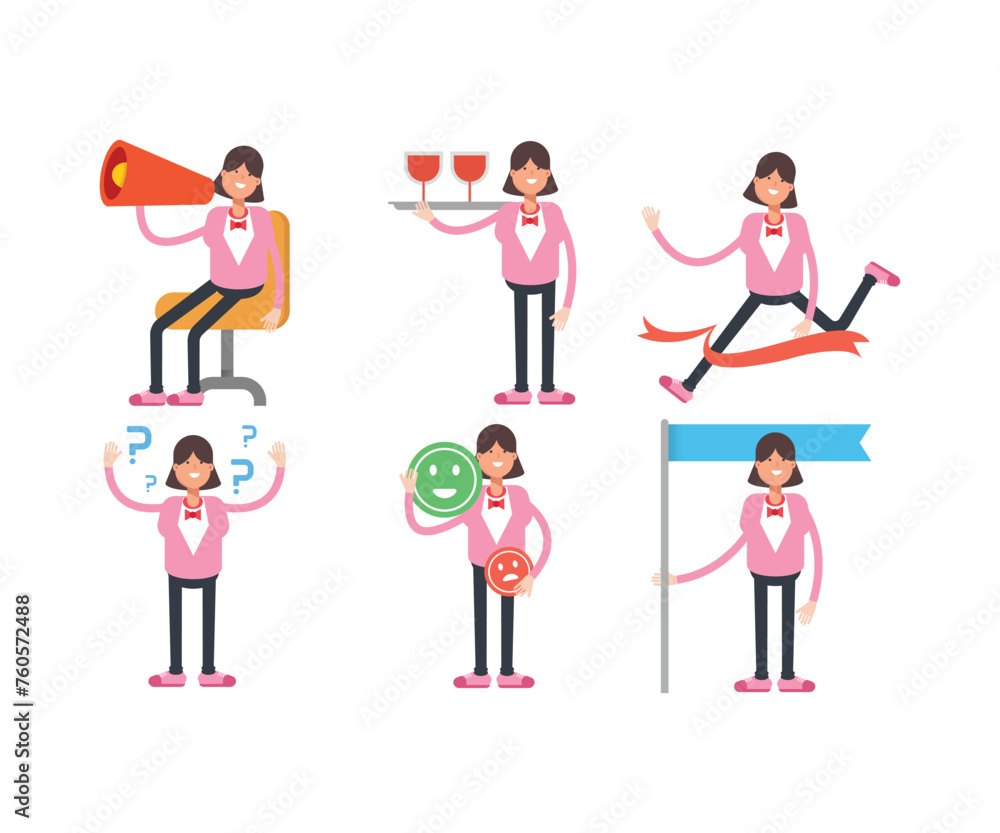 woman characters in various poses icons set vector illustration