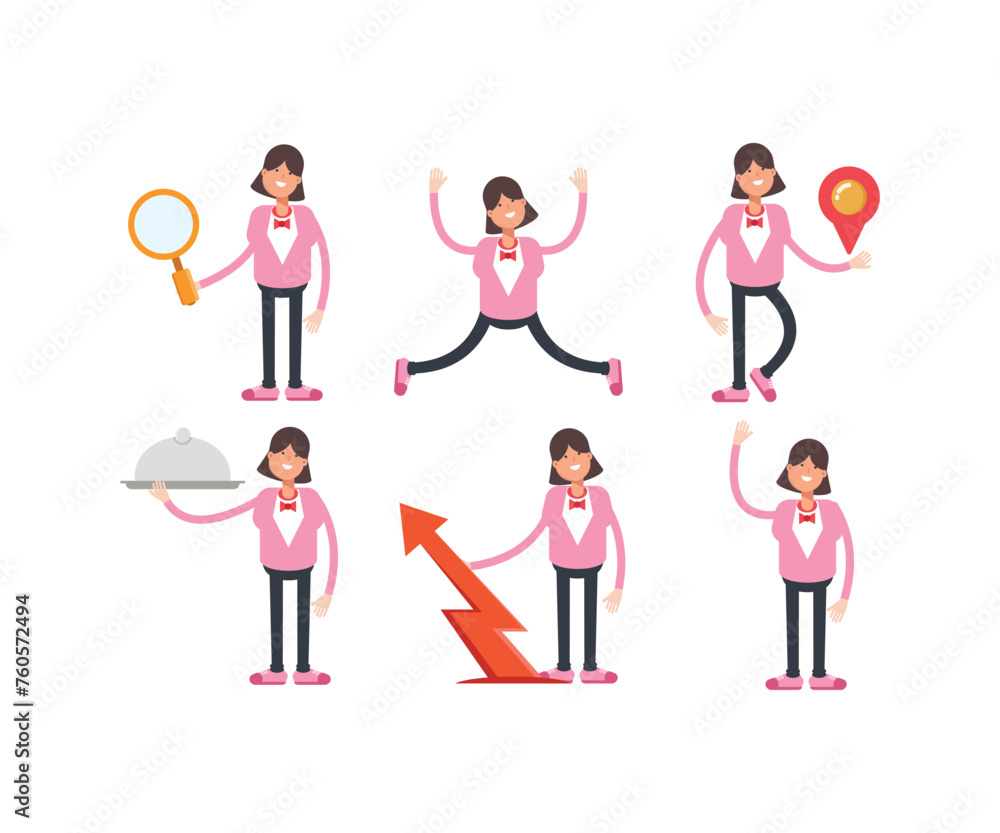 woman characters in various poses icons set vector illustration woman characters in various poses icons set vector illustration