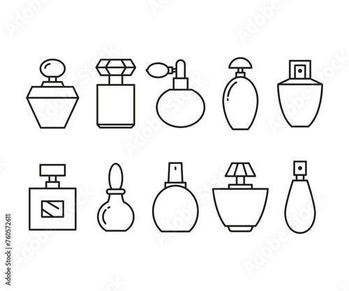 perfume bottle line icons set vector illustration