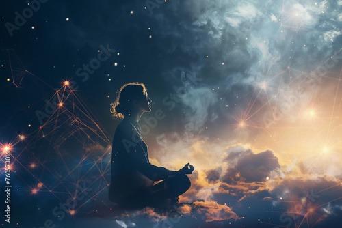 Beautiful woman meditating in lotus position