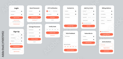 Ui form element and popup set, login, sign up, reset, verification, feedback, contract, add card, billing form for mobile and website