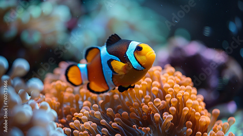 Clown fish  Amphiprion ocellaris  living in its habitat in a Sea anemone