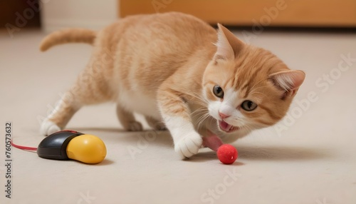 A Playful Cat Batting At A Toy Mouse