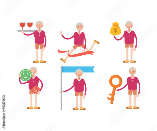 old man character in various poses vector illustration