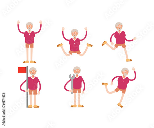 old man character in various poses vector illustration