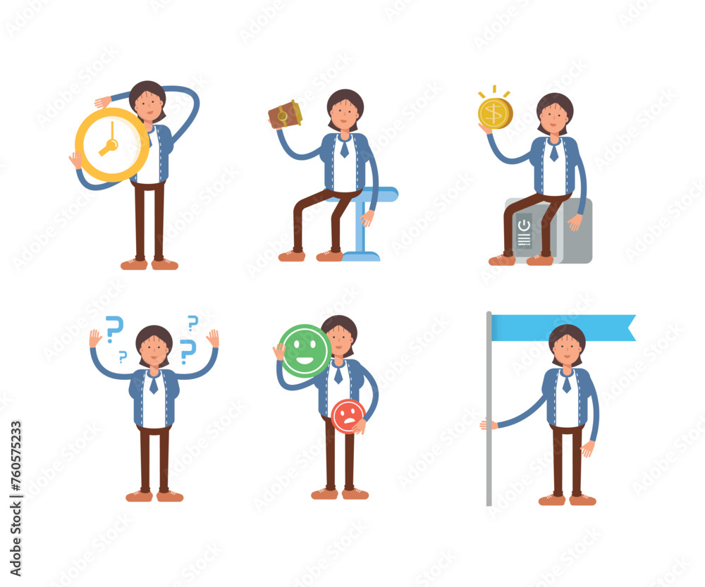 businesswoman characters in various poses illustration