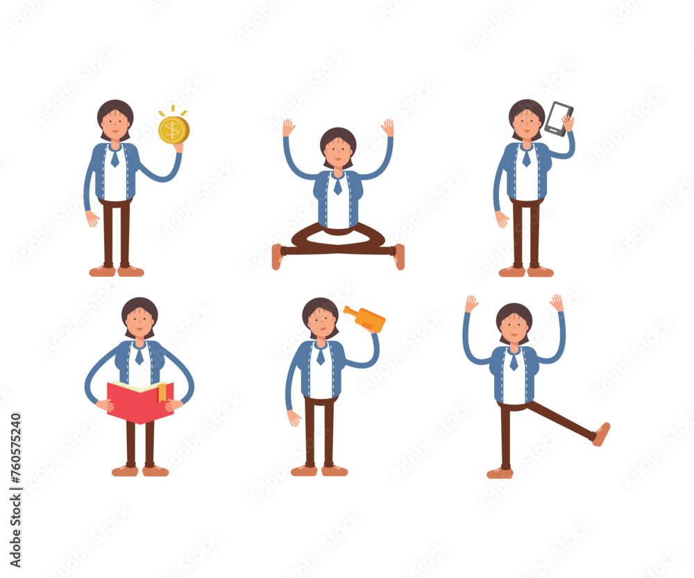 businesswoman characters in various poses illustration businesswoman characters in various poses illustration
