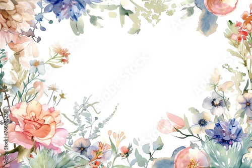 Painted watercolor floral border or frame