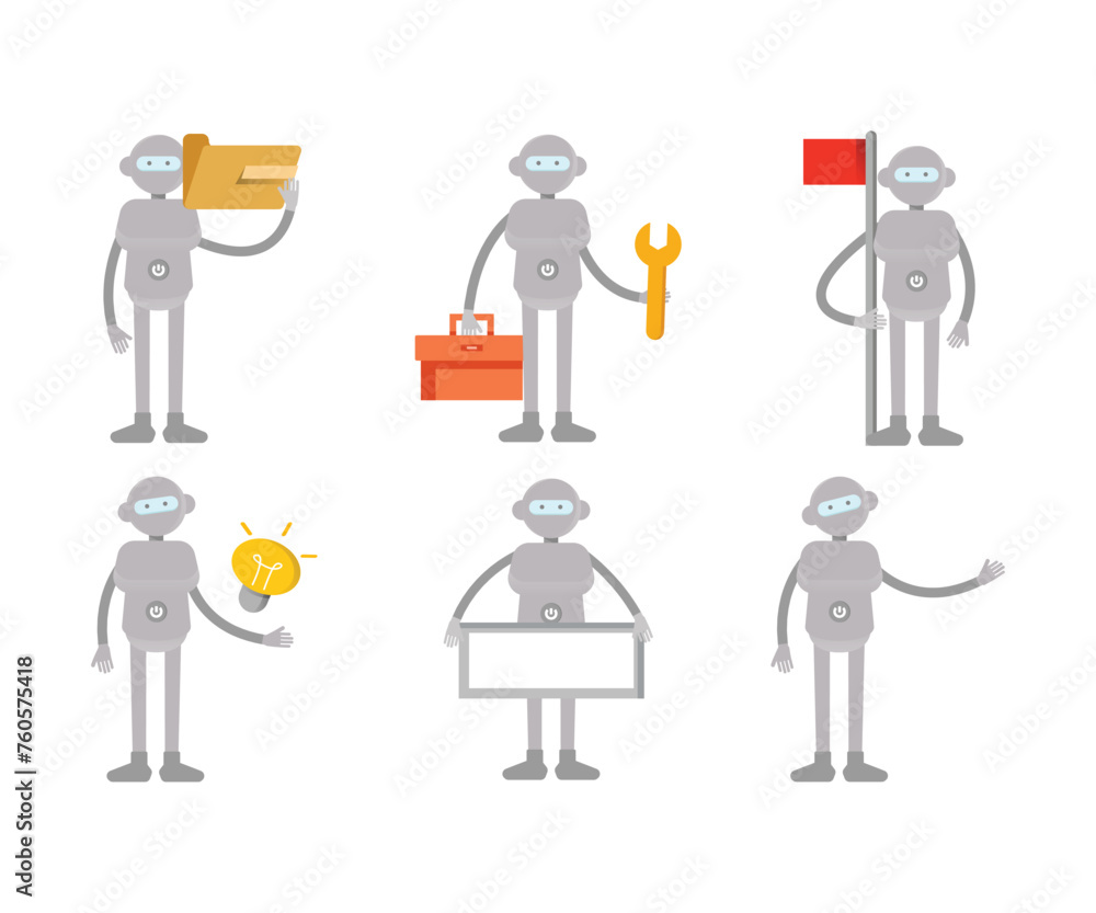 humanoid workers characters in various poses set vector illustration humanoid workers characters in various poses set vector illustration