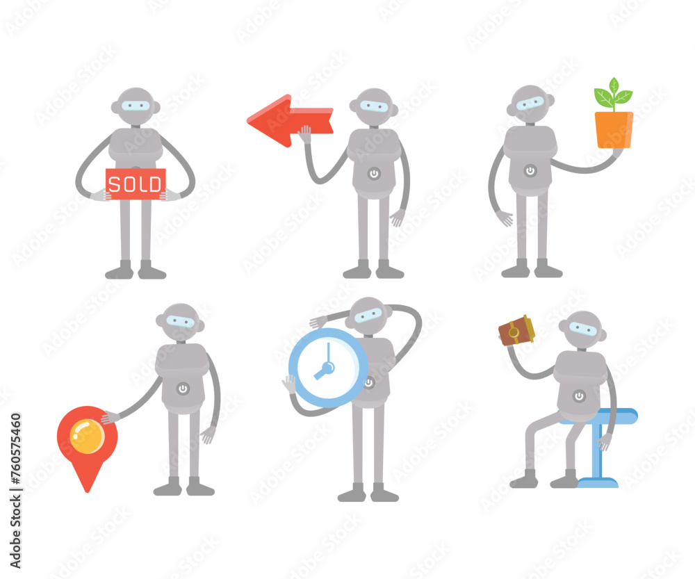 humanoid workers characters in various poses set vector illustration humanoid workers characters in various poses set vector illustration