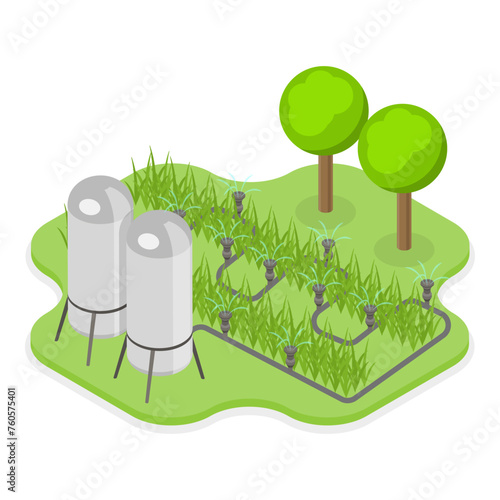 3D Isometric Flat Vector Illustration of Irrigation System, Farming Agriculture. Item 2