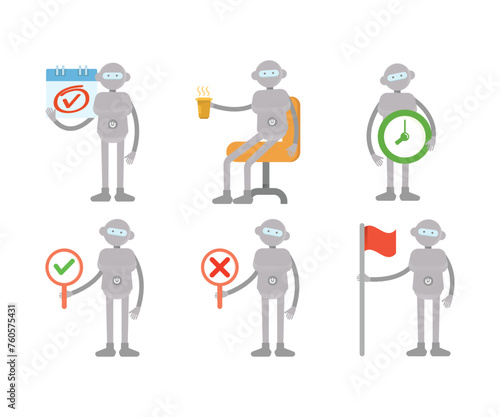 humanoid workers characters in various poses set vector illustration