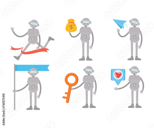 humanoid workers characters in various poses set vector illustration