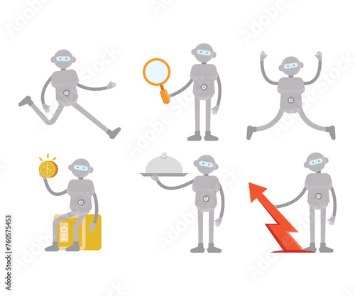 humanoid workers characters in various poses set vector illustration