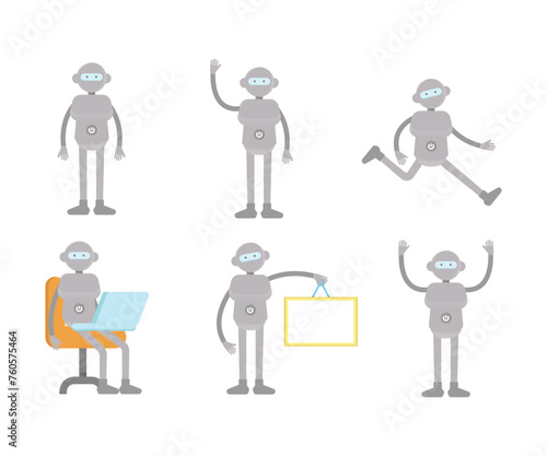humanoid workers characters in various poses set vector illustration