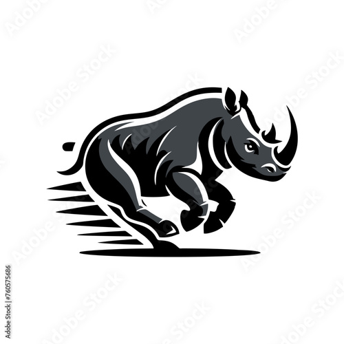 Rhino vector logo stock. Vector illustration of a silhouette of a rhino standing on isolated white background