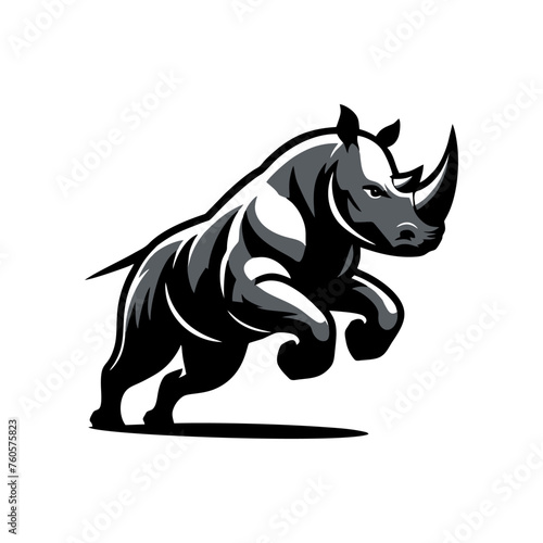 Rhino vector logo stock. Vector illustration of a silhouette of a rhino standing on isolated white background