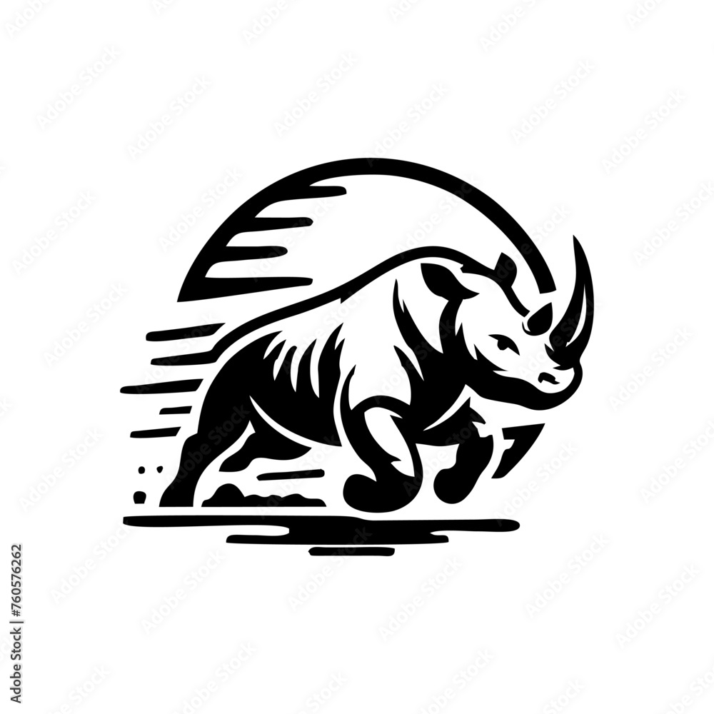 Rhino vector logo stock. Vector illustration of a silhouette of a rhino standing on isolated white background