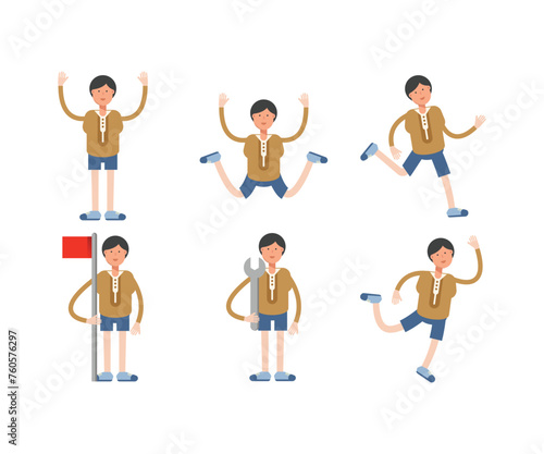 boy student characters set vector illustration
