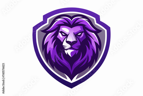 Fototapeta Naklejka Na Ścianę i Meble -  purple lion head logo in a shield 