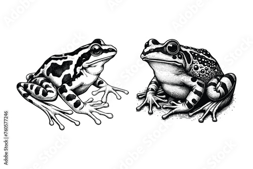 set of frog illustration. hand drawn frog black and white vector illustration. isolated white background photo