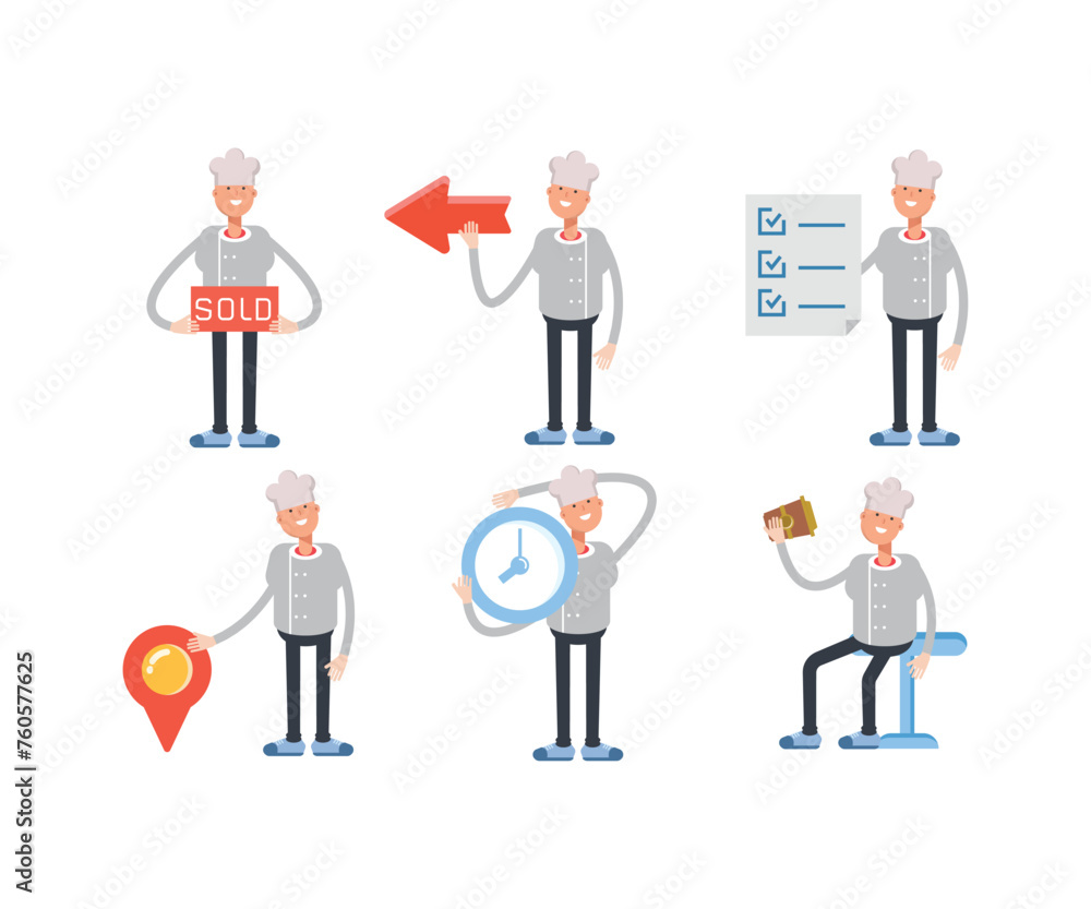 male chef characters set vector illustration male chef characters set vector illustration