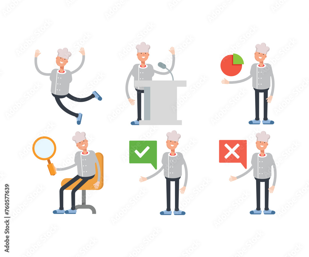male chef characters set vector illustration male chef characters set vector illustration