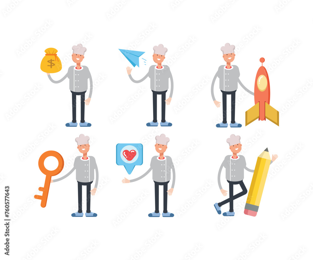 male chef characters set vector illustration
