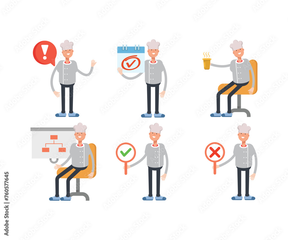male chef characters set vector illustration male chef characters set vector illustration