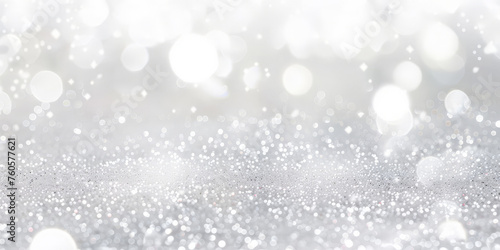 white and silver glitter background with space for text, white and grey glitter bokeh . white bokeh blur circle variety Dreamy soft focus wallpaper backdrop,Christmas snow or anniversary banner © Planetz
