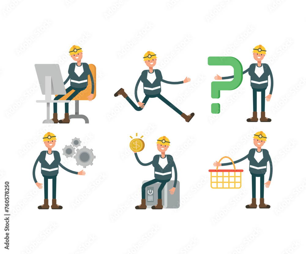 miner characters in various poses vector set miner characters in various poses vector set