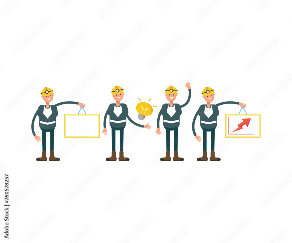 miner characters in various poses vector set miner characters in various poses vector set